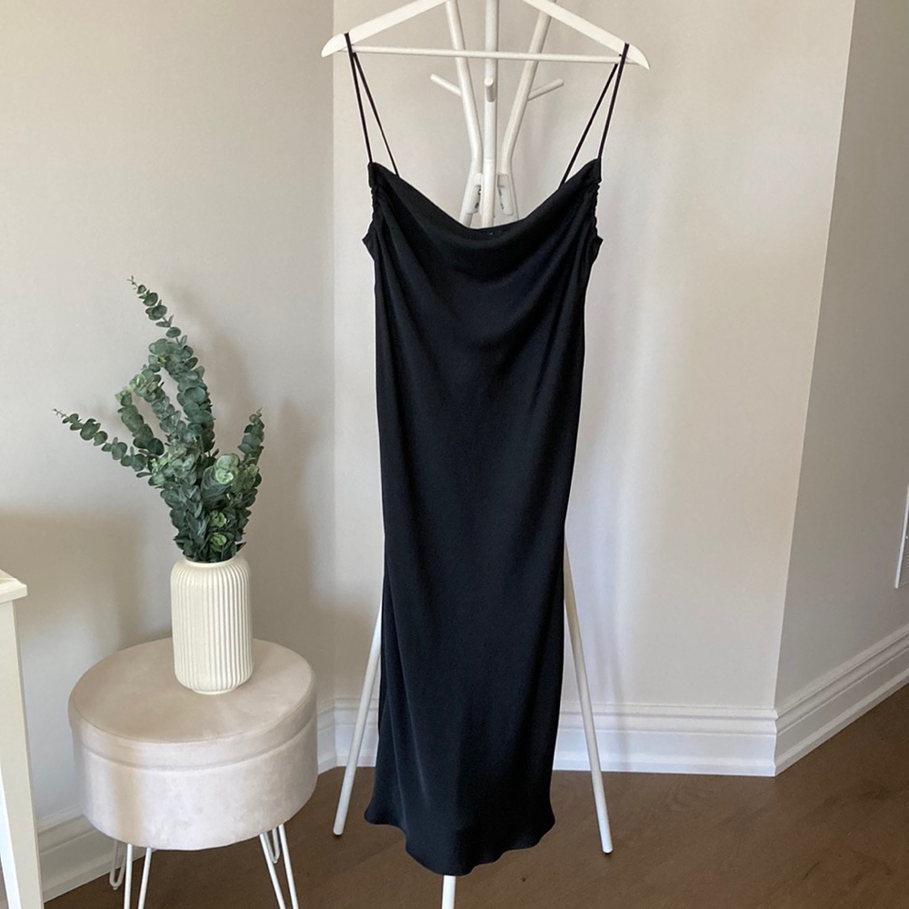 Midi black satin dress